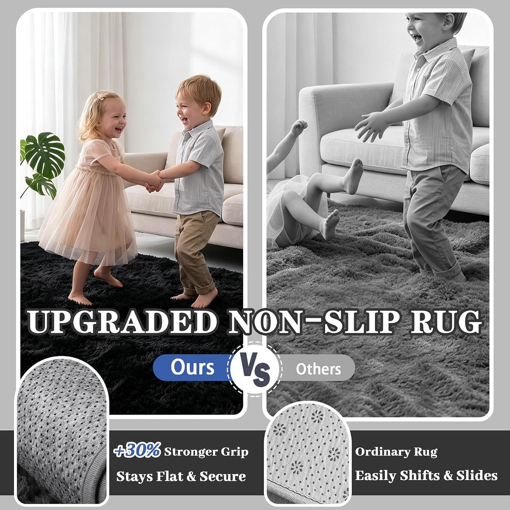 Fluffy Shag Area Rugs Bedroom Black Rug