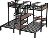 Twin Over Twin Over Twin Bunk Bed with Shelf and Storage Stairs