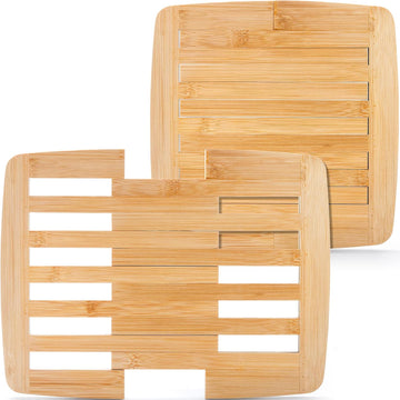 Bamboo Trivet Expandable 9 Inch to 11.8 Inch, Square Hot Pad Trivet Wooden Heat Resistant Mat for Hot Dishes - Set of 2