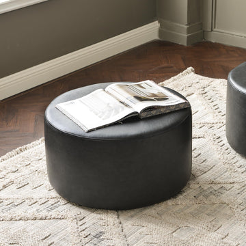 Modern Faux Leather Round Ottoman (24" D x 24" W x 13" H)