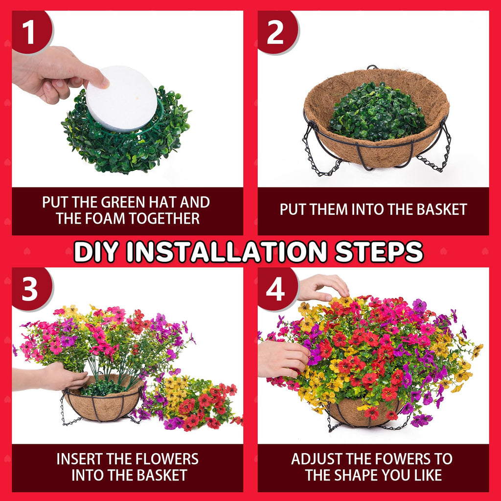 Artificial Mums for Outdoors Planters Fake Mum Realistic Flowers with Basket Faux Plants for Decoration Hanging