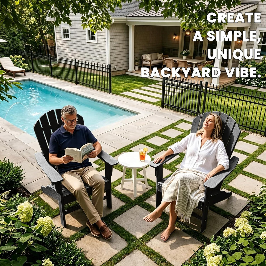 Farmhouse Adirondack Chair Wood Texture, Poly Lumber Patio Chairs, Pre-Assembled Weather Resistant Outdoor Chairs for