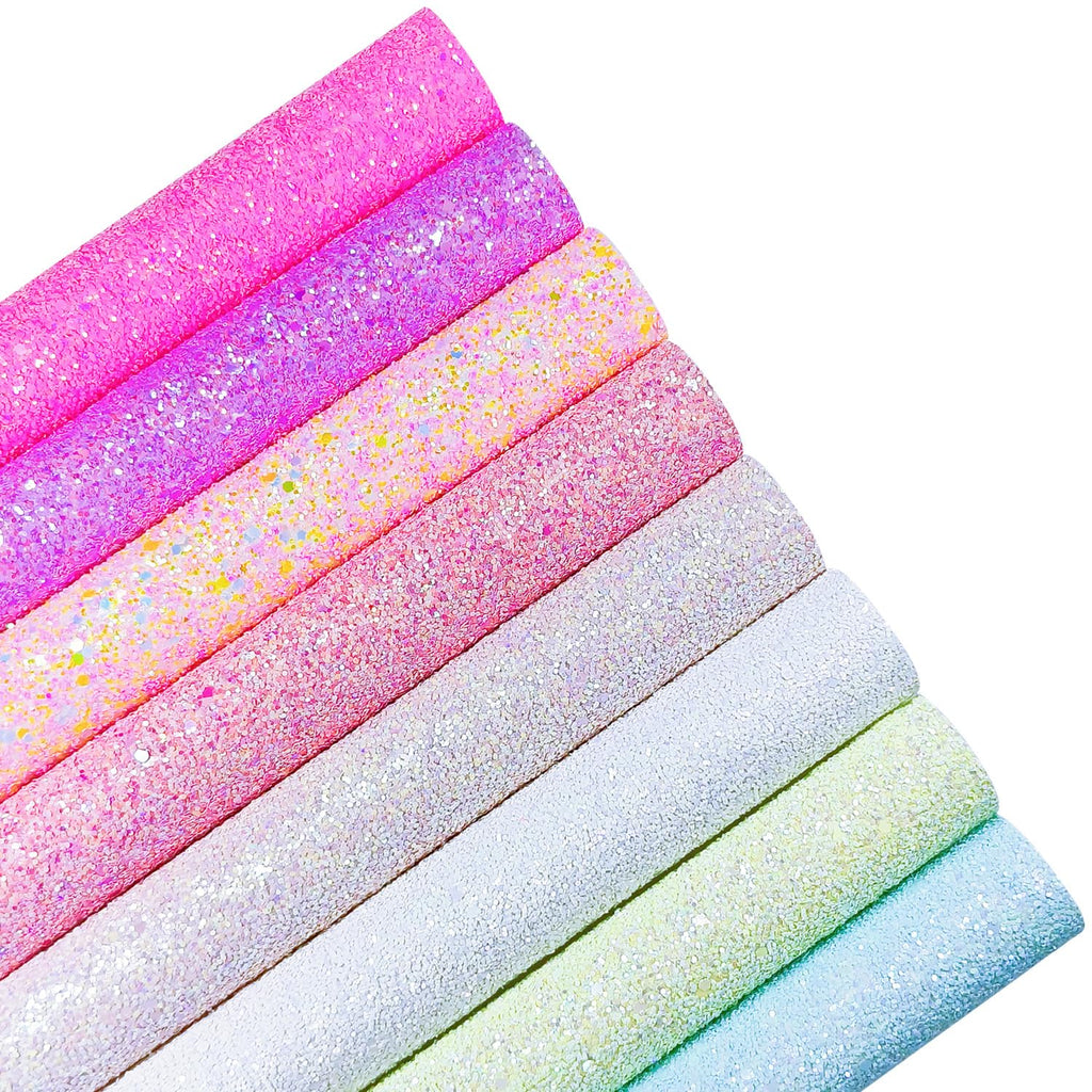 Sparkly Glaze Candy Color Chunky Glitter Fabric Sheets 8 x 12 inch Shiny Multiple Solid Color Summer Faux Leather for