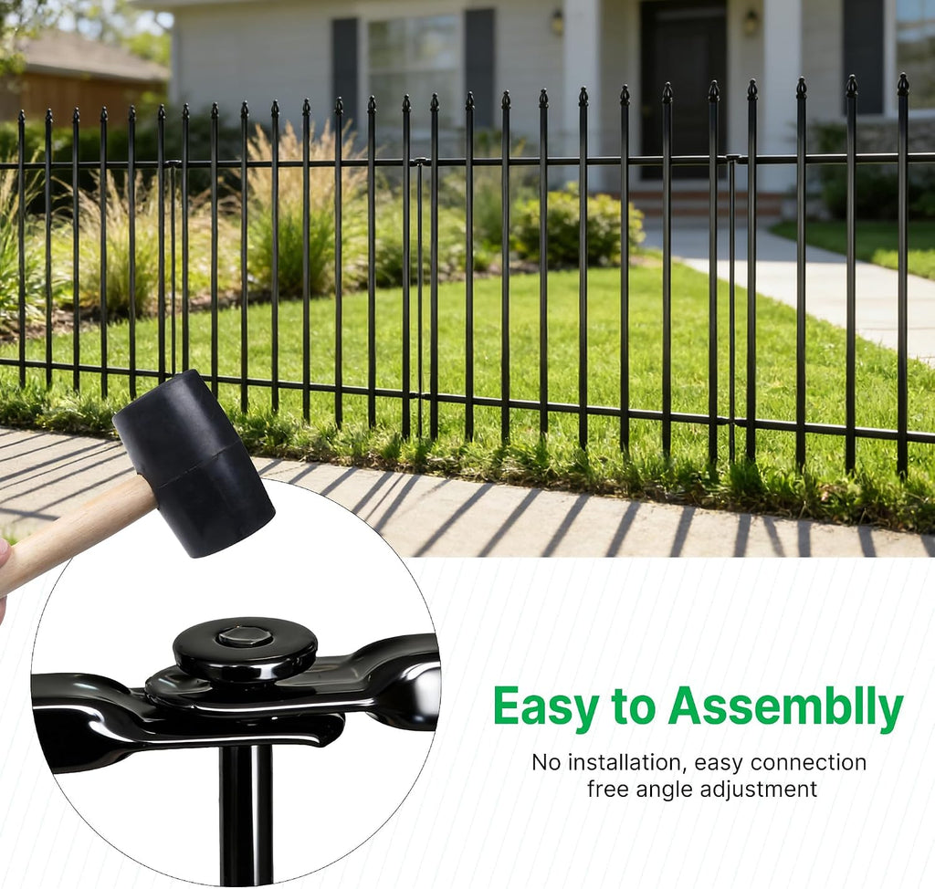 Metal Garden Fence 32 in H x 24 in W 5 Panels (4 Panels + 1 Gate) Total Length 10 ft, No Need Dig Rustproof Animal