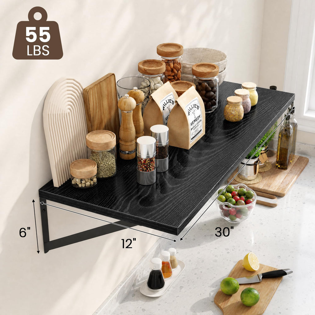 Wall Mounted Floating Shelves Set of 2, 30x12, Black
