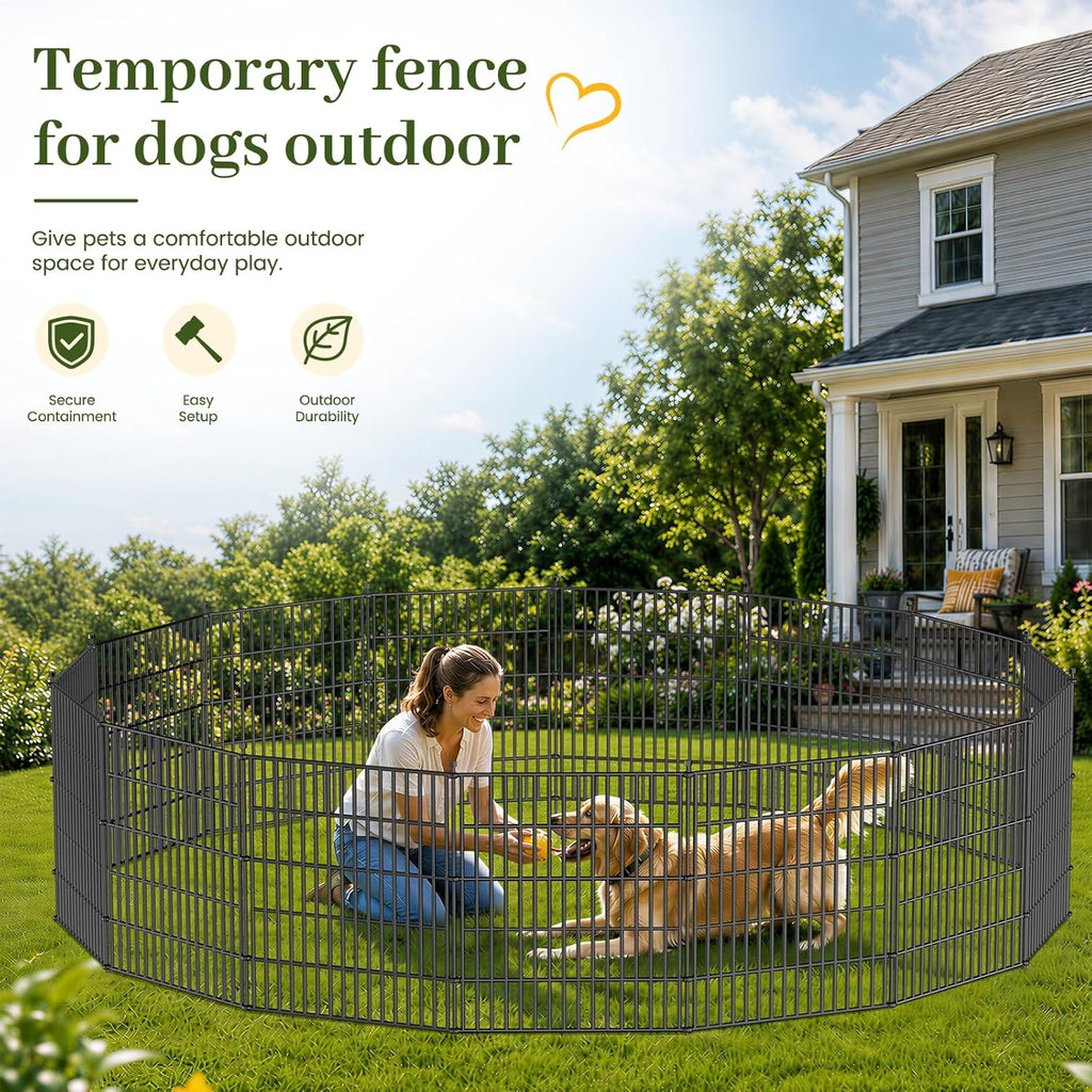 No-Dig Decorative Outdoor Garden Fence for Yard, Animal Barrier Fencing for Dog | Rustproof Metal Temporary Fence for