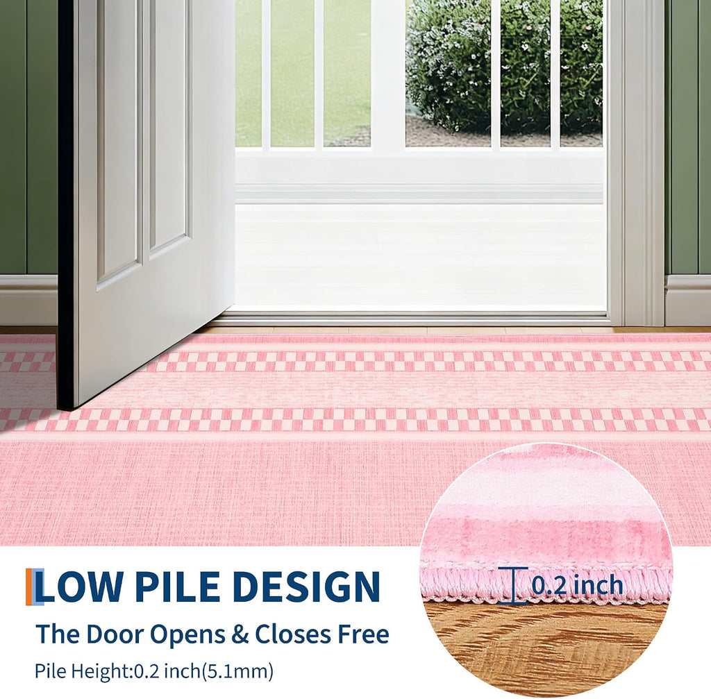 Area Rug, No Slip Washable, Modern Checkered Pattern Area Rug, Low-Pile Design Rug, Under Bed Carpet, Bedroom