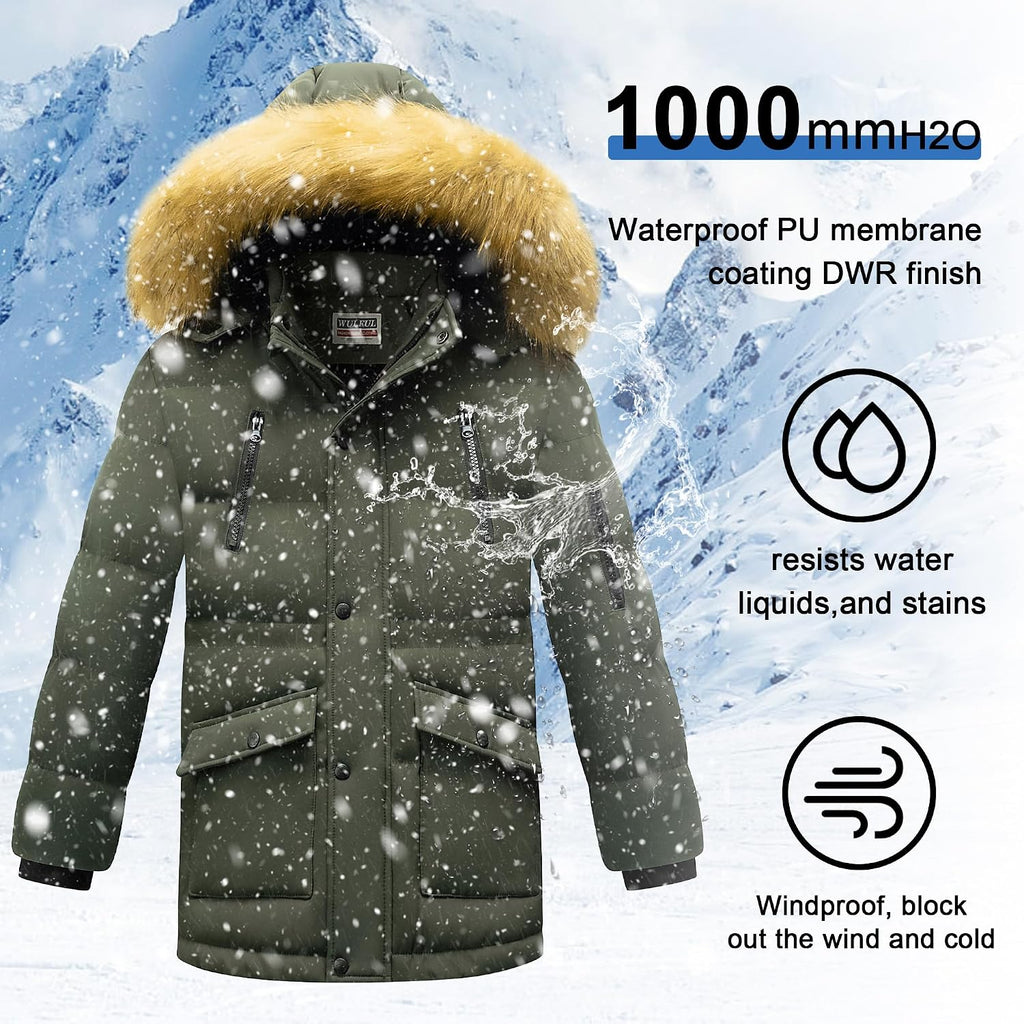 Boy's Winter Coat Waterproof Fleece Lined Parka Jackets Kids Hooded Puffer Outerwear