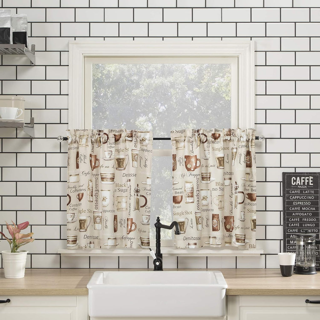 Bristol Coffee Shop Semi-Sheer Rod Pocket Kitchen Curtain Valance and Tiers Set, 54" x 24", Ivory Off-White