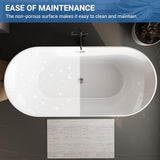 Freestanding Bathtub 59 inch Acrylic White Oval Soaking Tub with Push Drain, Compact Modern Bath for Bathroom