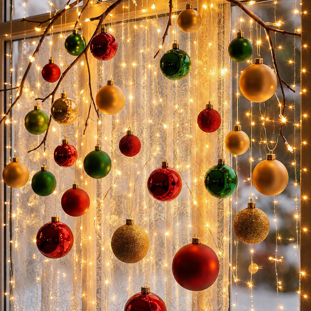 30 Pcs Christmas Ball with 300led Curtain Fairy Light Remote Control