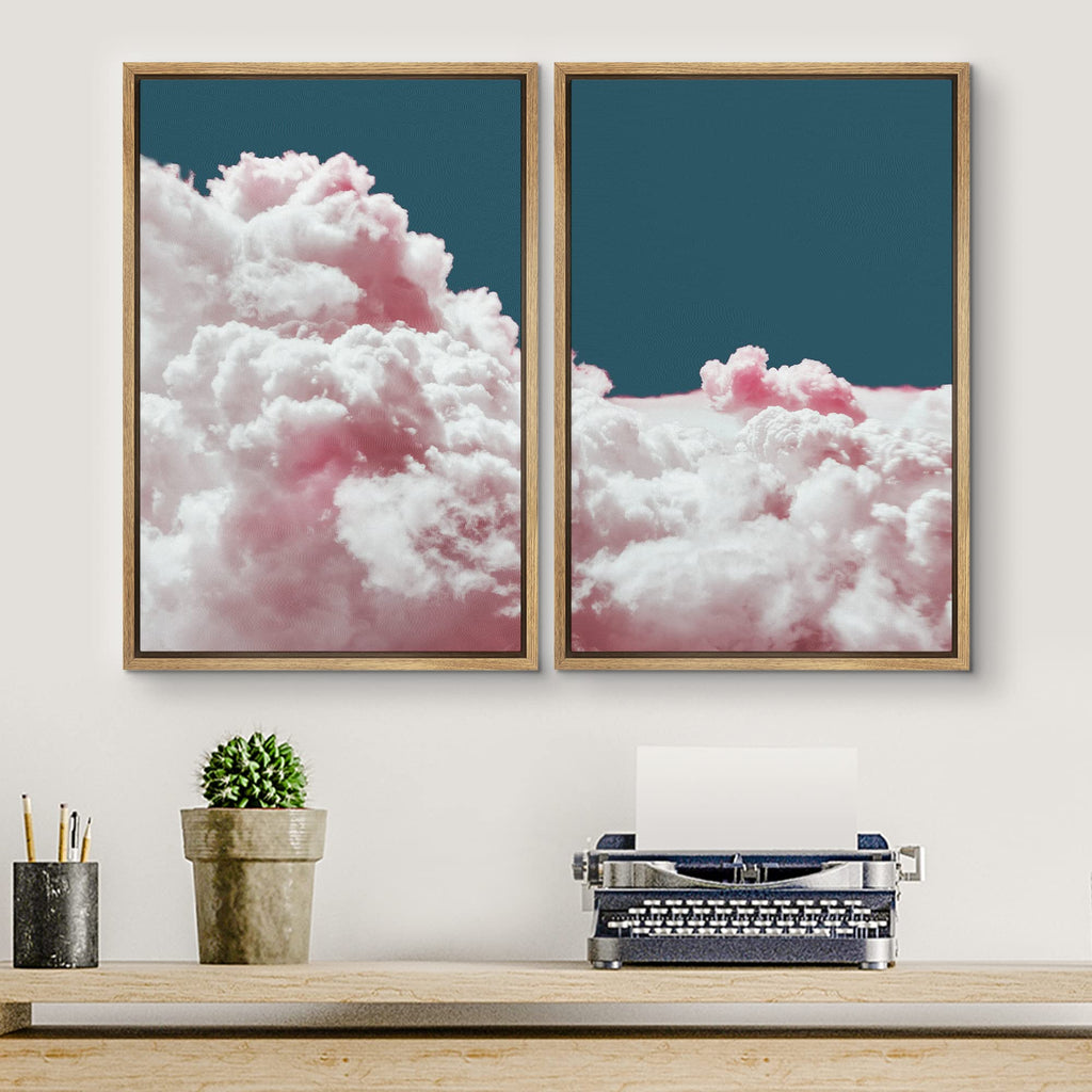 Framed Canvas Print Wall Art Set Pink Cotton Candy Cloud Sky Landscape Nature Wilderness Photography Modern Art Chic