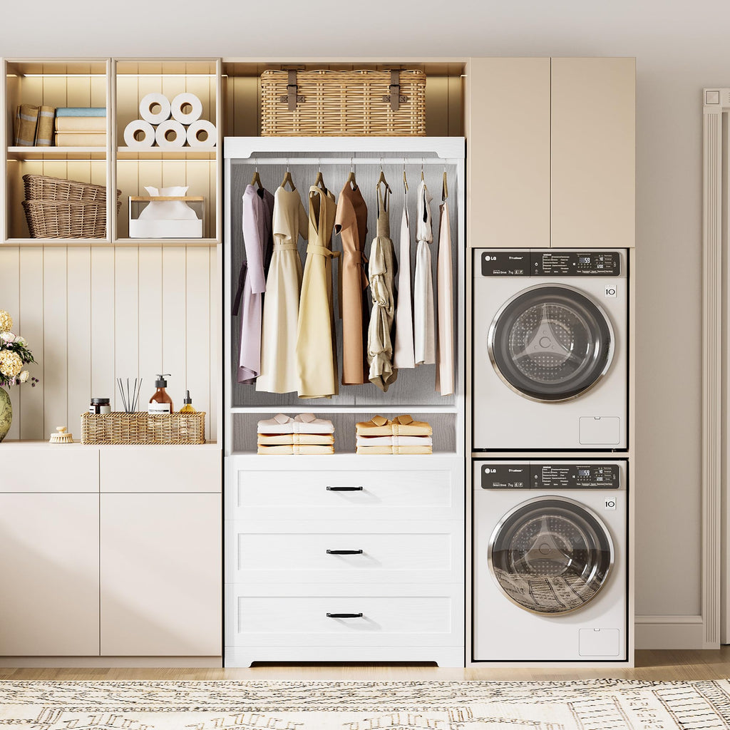 Freestanding Closet System with Adjustable Shelves & 3 Drawers
