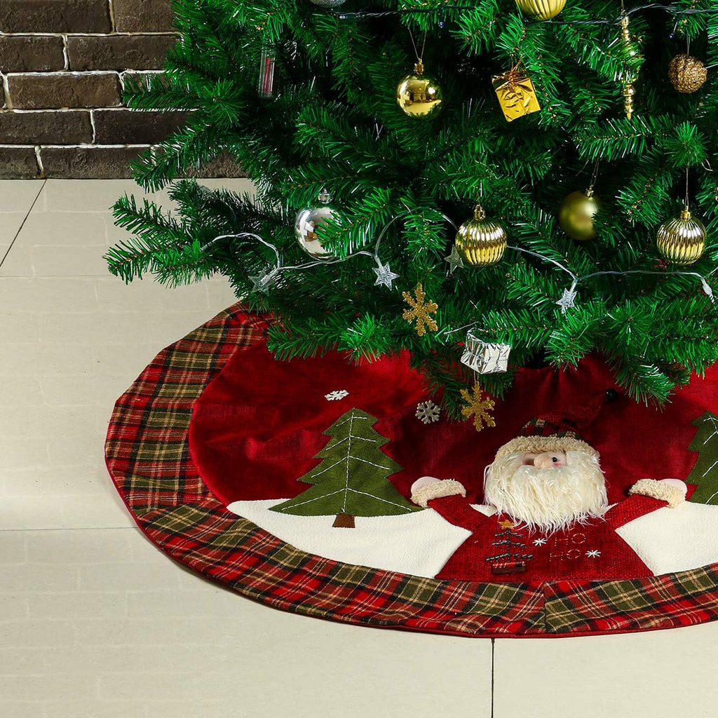 48 Inch Christmas Tree Skirt Double-Layer Design Santa Pattern
