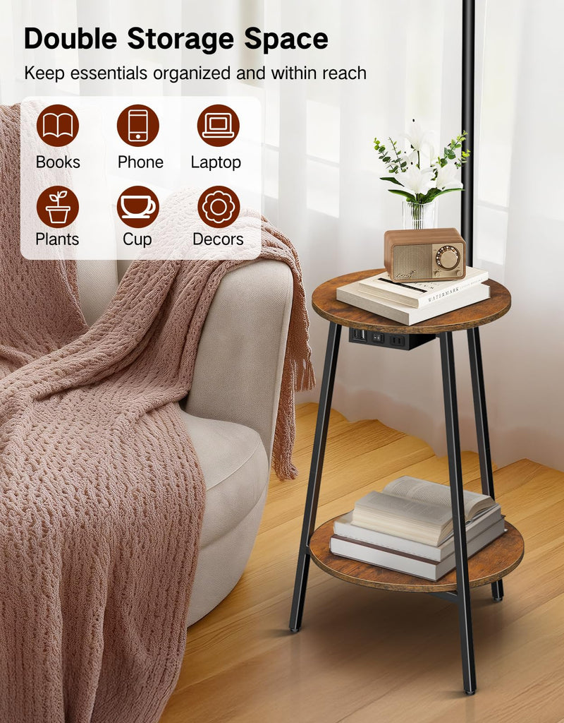 Floor Lamp with Round Table, Dimmable LED Standing Lamp with Remote, 3 Color Temperatures, Side Table with Charging