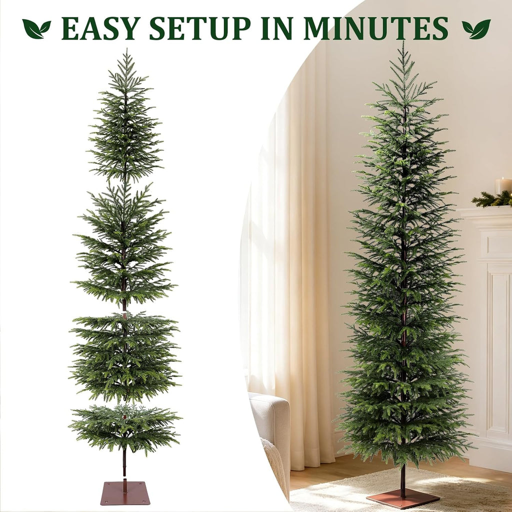 7FT Unlit Artificial Norfolk Pine Tree, Real-Touch PE Material, Family & Pet Friendly, Faux Slim Christmas Tree