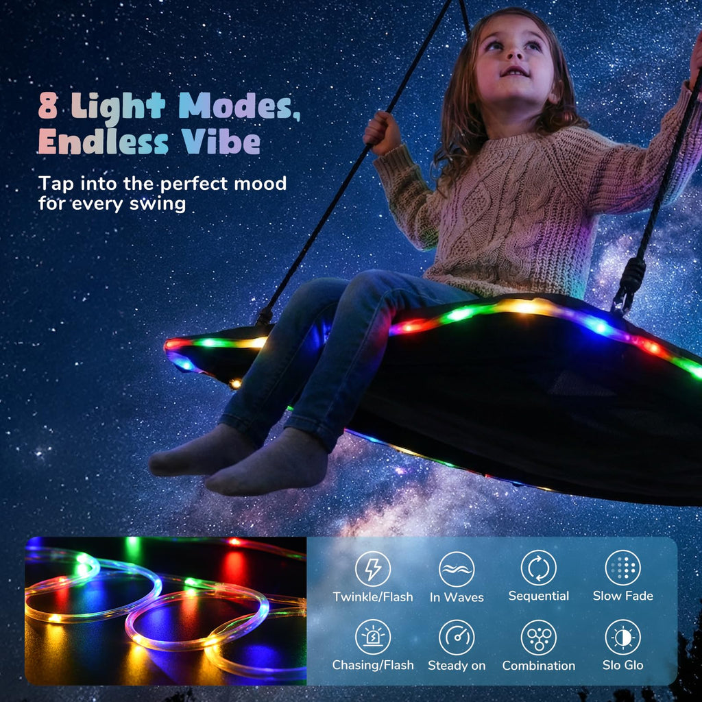 60" Skycurve Platform Tree Swing with LED Light for Kids & Adults