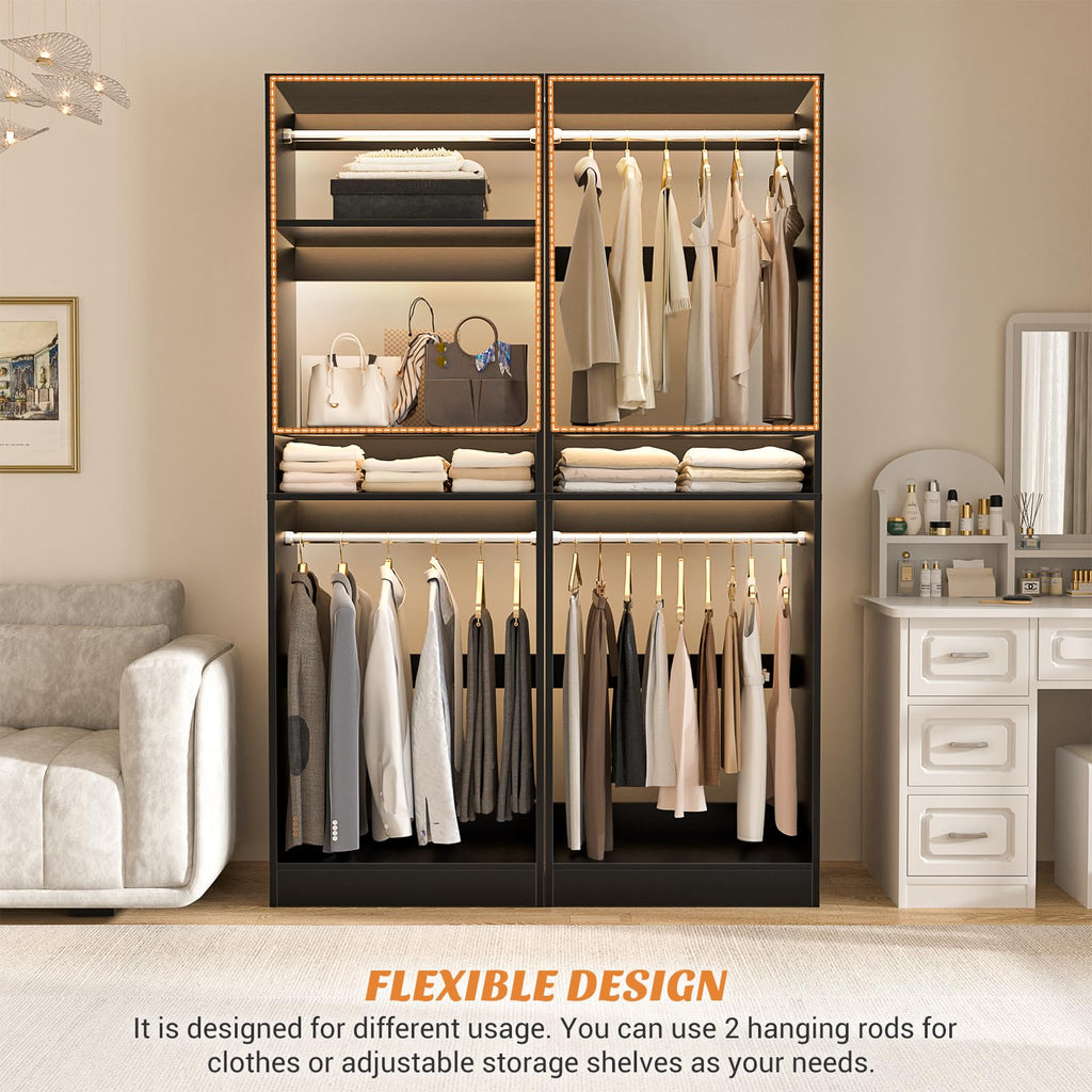 25" Closet Organizer System with Hanging Rods and Shelves, Black