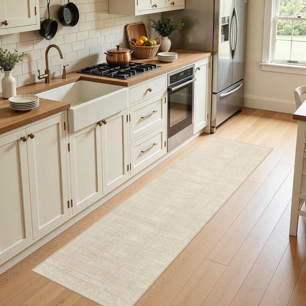 Neutral 2x8 Runner Rug Non Slip Carpet Washable, Beige