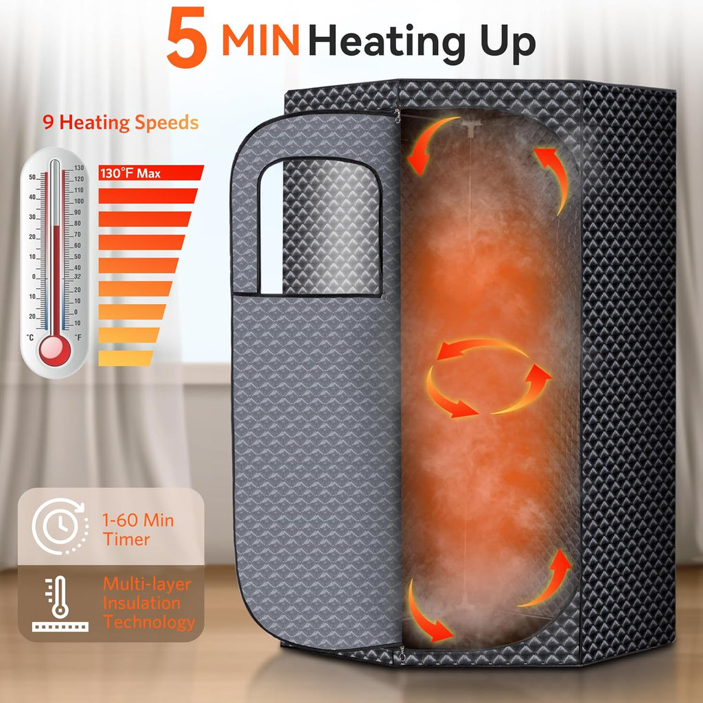 Sauna Box, Portable Steam Tent for Home Detox and Relaxation, Includes 3L Steamer, Remote Controller, Folding Chair