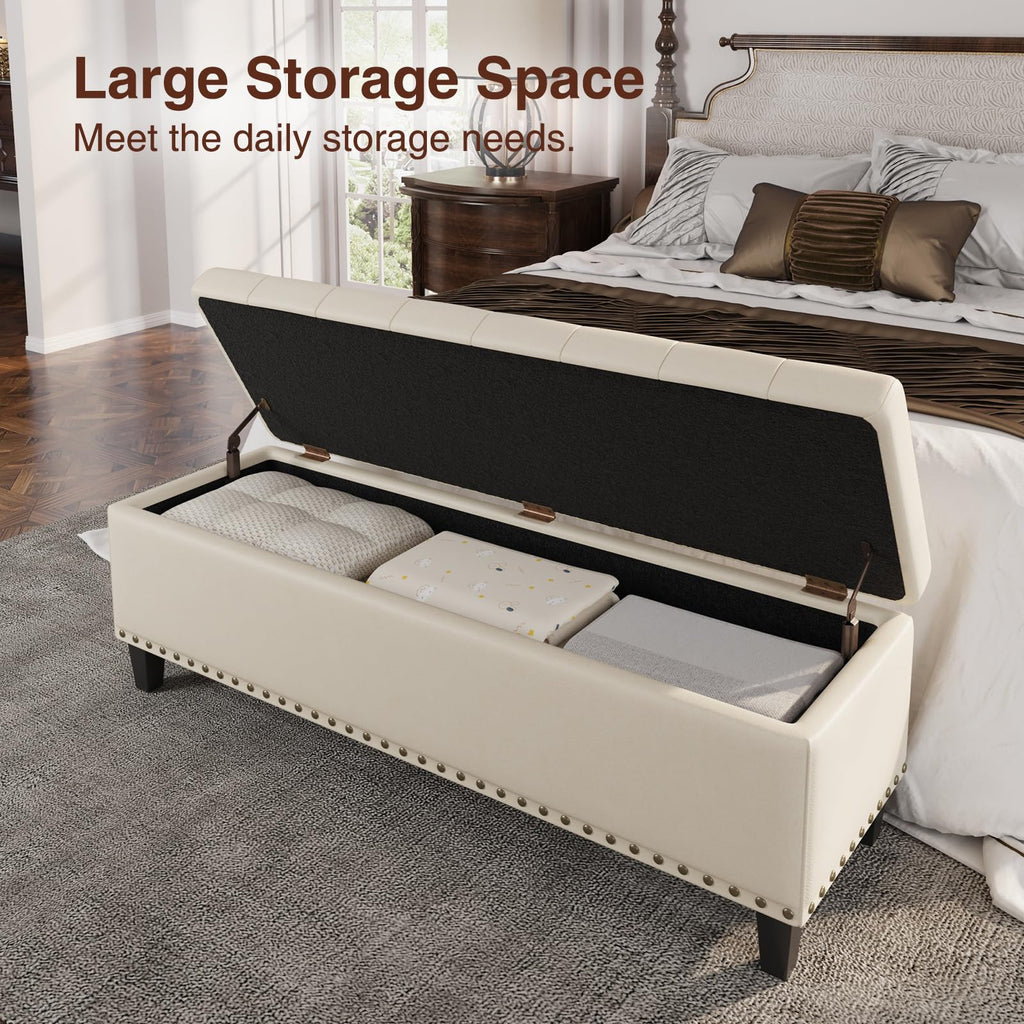 51 Inch Storage Ottoman Bench, Large End of Bed Storage Bench