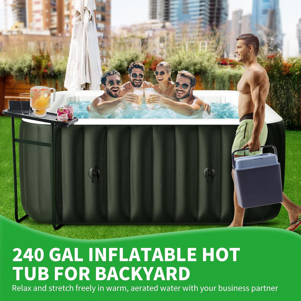 Inflatable Blow Up Hot Tub, 4-6 Person Square Portable Hot Tub, Leak-Proof PVC Outdoor Spa with 130 Strong Air Jets