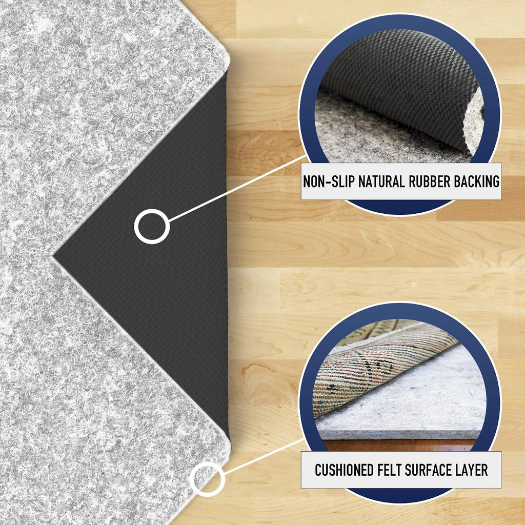 2'x6', Non-Slip Felt and Rubber Rug Pad (1/4" Thick), Protects Your Floors, Low-VOC, 100% Made in the USA, 2-Year