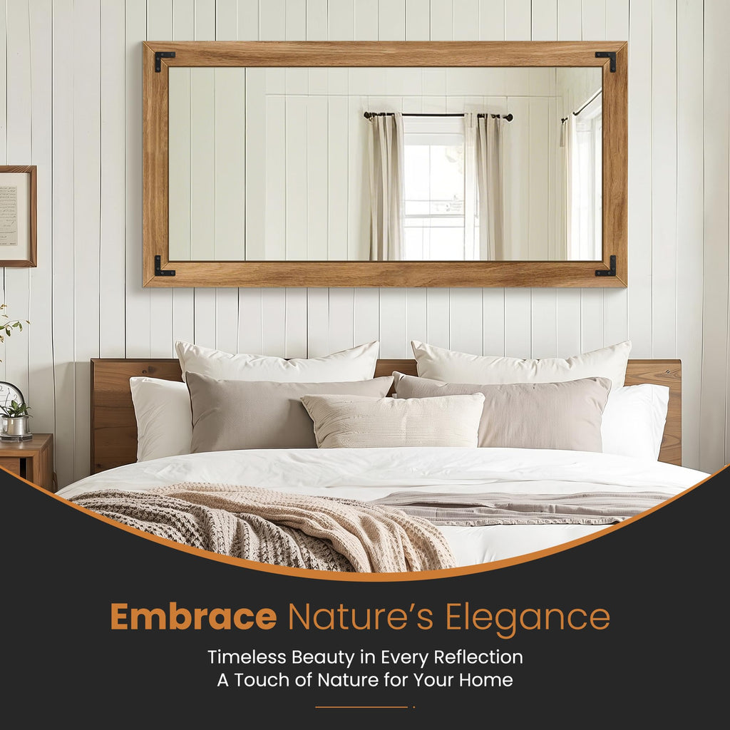 Wood Framed Full Length Mirror for Wall, 55"X28" Floor Standing Body Mirror