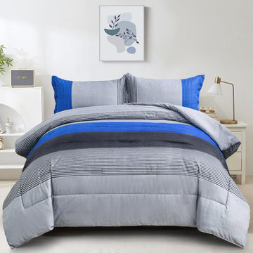 Blue Stripe Comforter Set Reversible Grey Blue Bedding Comforter Set for Bed, 2 Pieces (1 Comforter+1