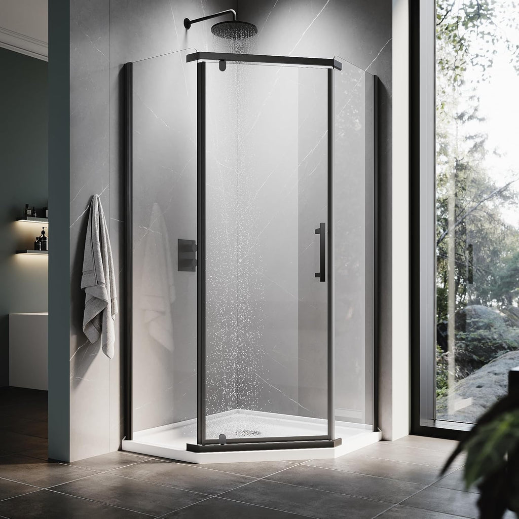 Neo-Angle Frameless Shower Door 36.5 in. W x 72 in. H, Corner Shower Enclosure with 1/4" Clear Glass