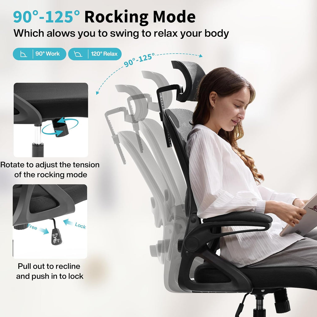 Ergonomic,Mesh with Lumbar Support,High Back Desk Chair with Flip-up Arms,400 lbs Big and Tall Computer Chair with