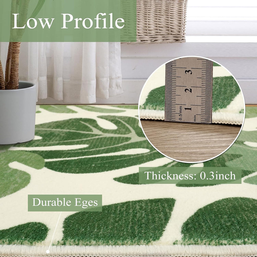 Leaf Indoor Outdoor Area Rugs, 5x7 Green Washable Living Room Rug Tropical Monstera Plant Non-Slip Bedroom Rugs