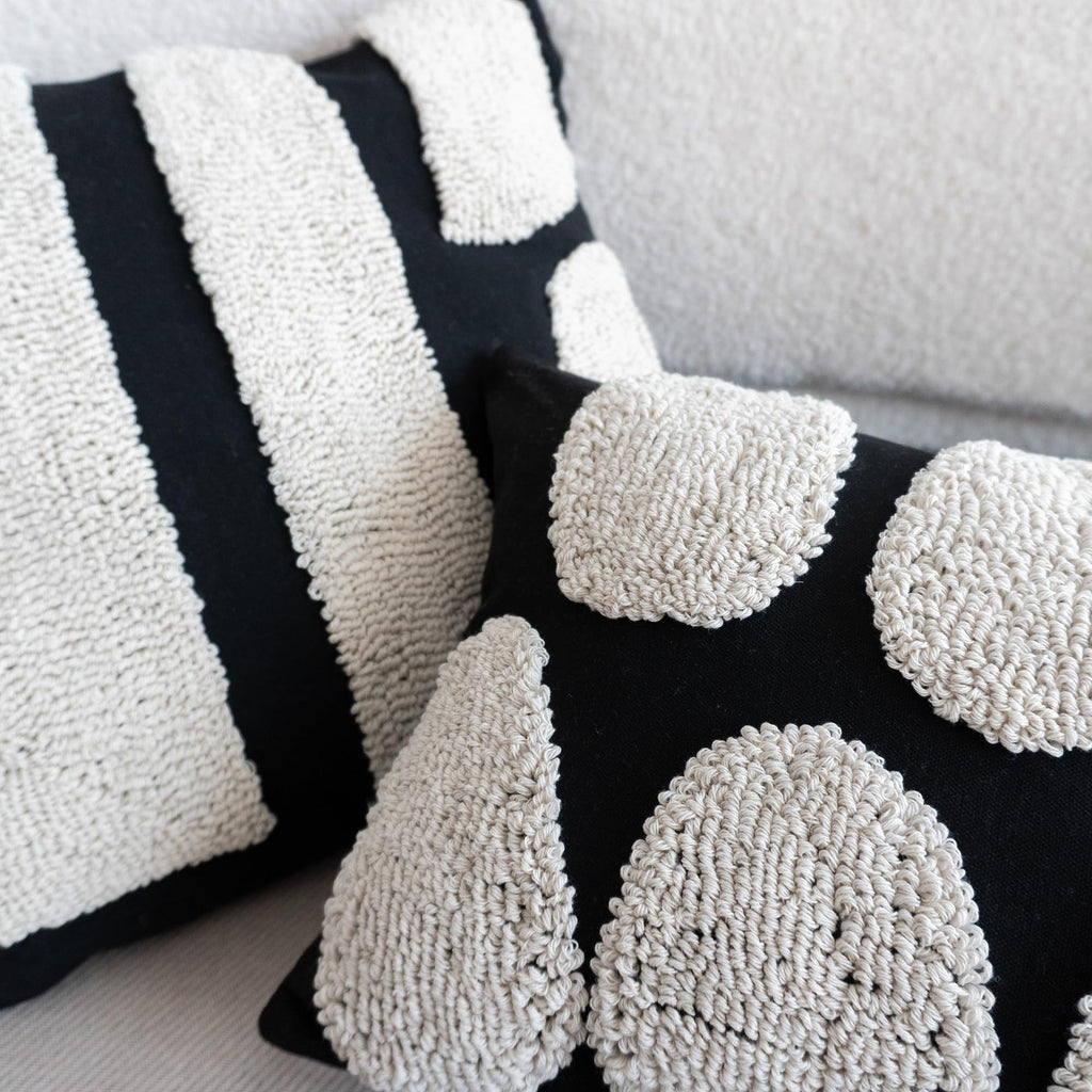 Black White Boho Chunky Tufted Pillow Cover, Neutral Decorative Oblong Throw Pillow Case, Geometric Woven Modern Sham