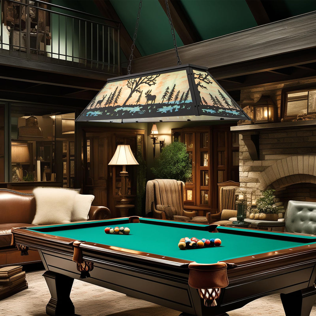 47in Rustic Pool Table Light Hanging Over 7'8'9' Pool Table