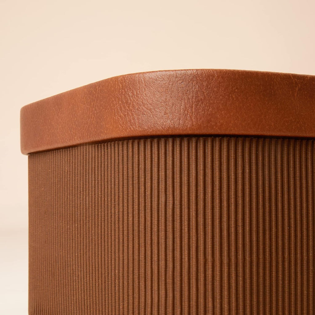 Decorative Storage Boxes with Lids Faux Leather, Brown 3 Pack - Set of 3