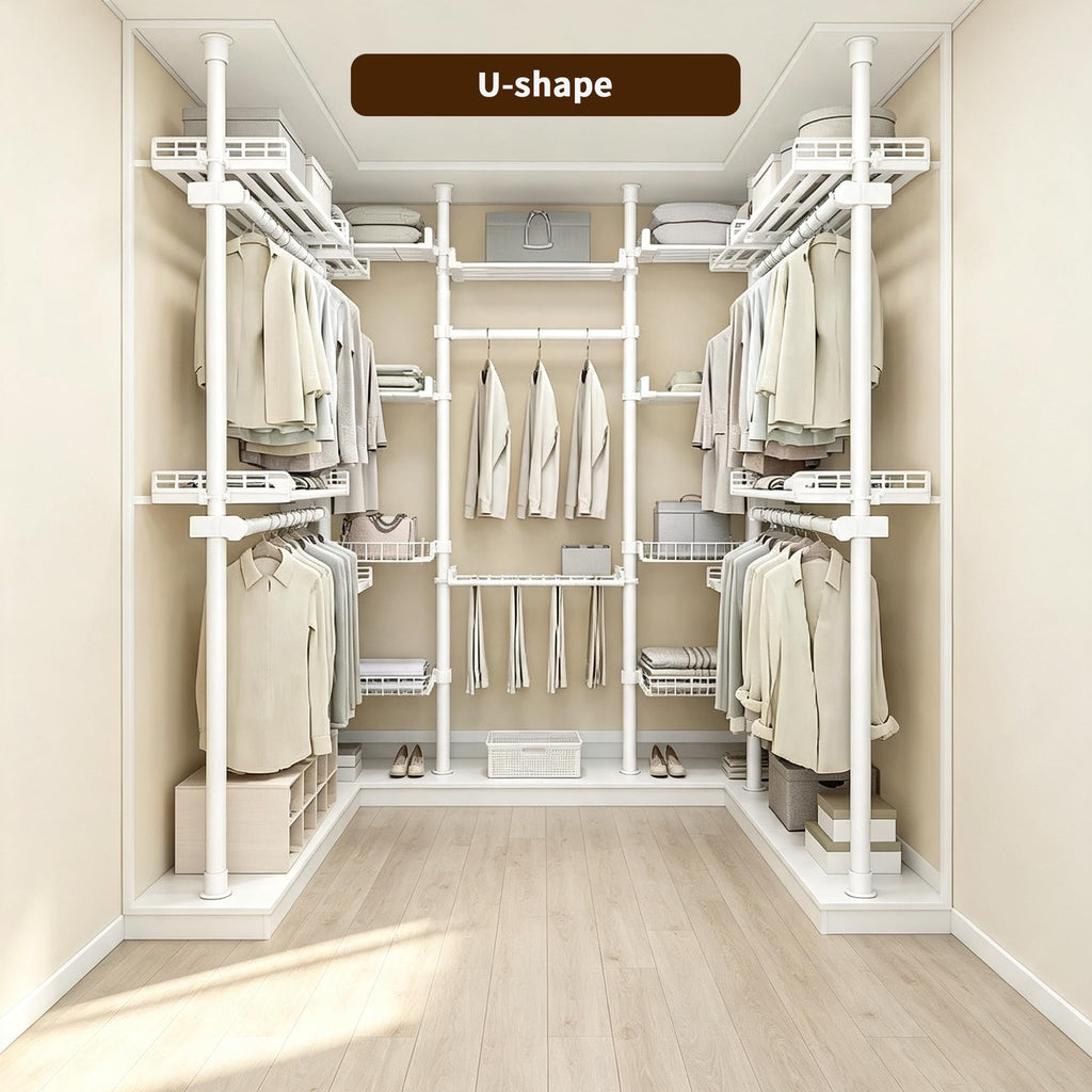 Adjustable Storage Rack, No Drilling Floor Standing Closet Organizer, White