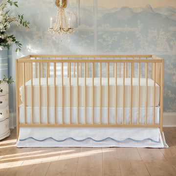 Scallop Edge Cotton Crib Skirt Toddler Bedskirt Baby Nursery Crib Bed Skirt 2-Tiered Boho Bohemian Neutral Solid