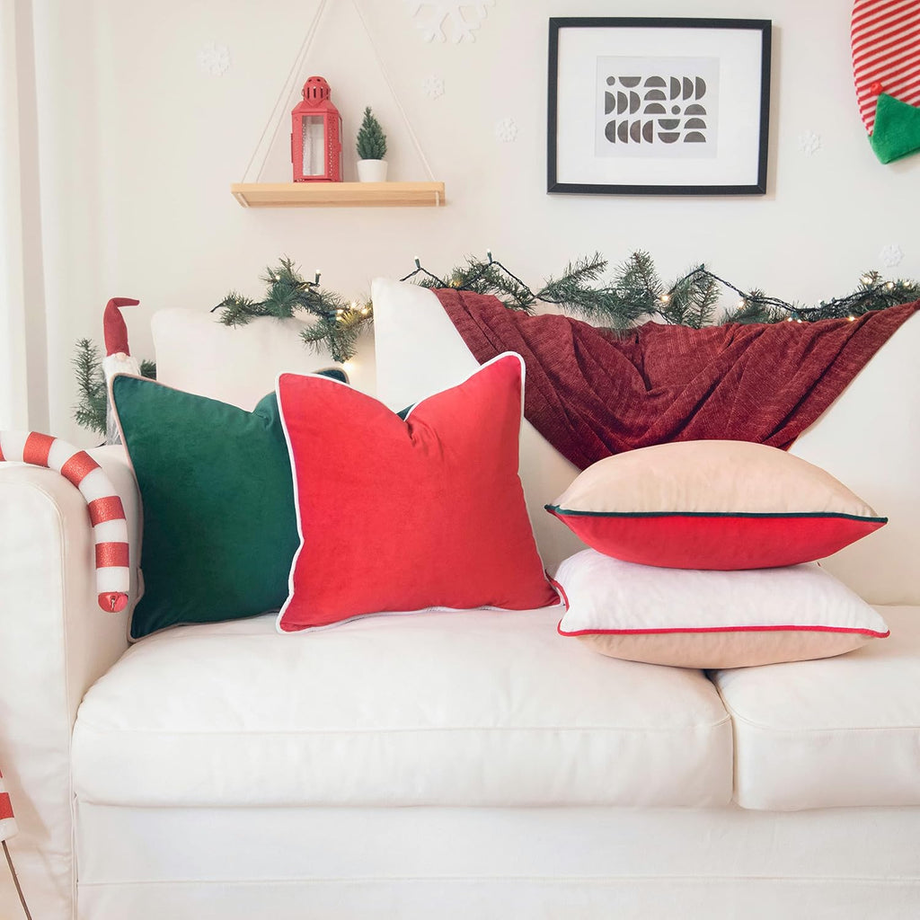 Christmas Decorative Throw Pillow Covers Cushion Cases Soft Velvet Double-Sided Designs, Mix and Match - Set of 4