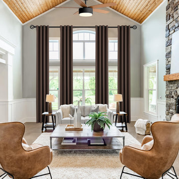 Blackout Extra Long Brown Curtain 144 Inch, 12ft Length Triple Weave Soundproof Drapes for Great Living Room High