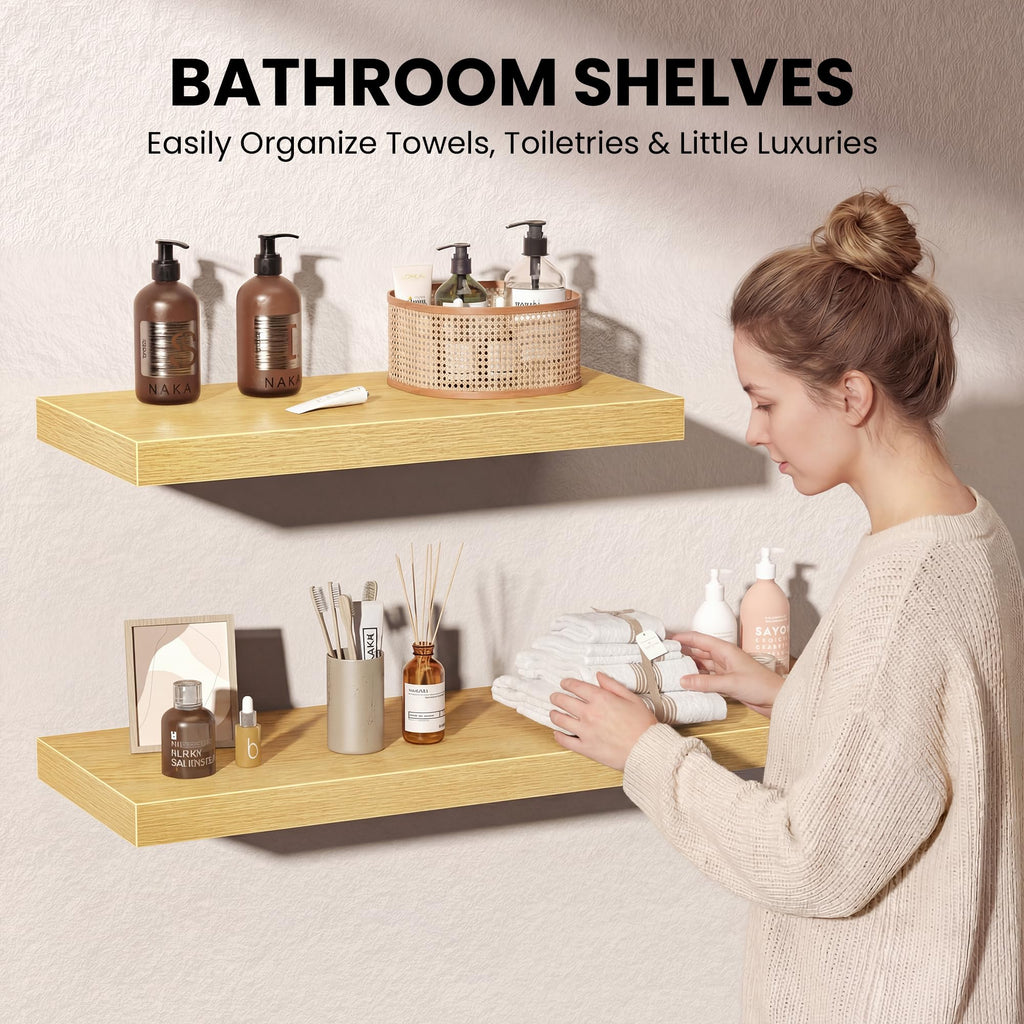 Floating Shelves Set of 3, 12 Inch Deep Floating Shelves with Heavy Duty Brackets, 20'' Rustic Wood Wall Mounted
