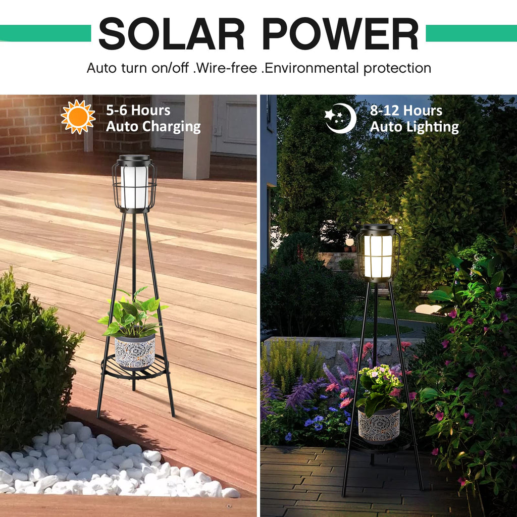2 Pack Solar Lights with Plant Stand, Outdoor Floor Lamps, Waterproof Solar Powered Floor Lamps Deck Porch Yard