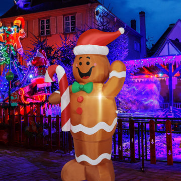 5 Feet Christmas Inflatable Gingerbread Man Holds Candy Cane Lighted Blow Up Outdoor Christmas Yard Lawn Garden