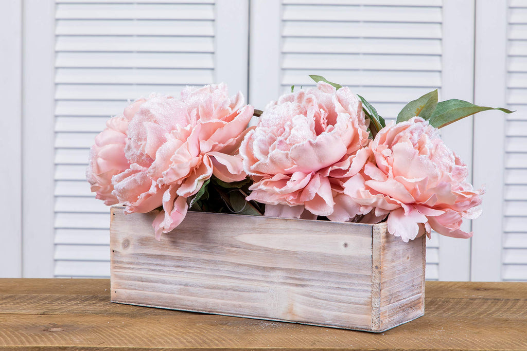 Wood Planter Box Set, Rustic Whitewash, Plastic Liner, 12x4 Inch Rectangular Flower Holder, Natural Wood Decor