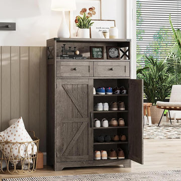 Farmhouse Shoe Cabinet with Doors, 6-Tier Shoe Storage Cabinet