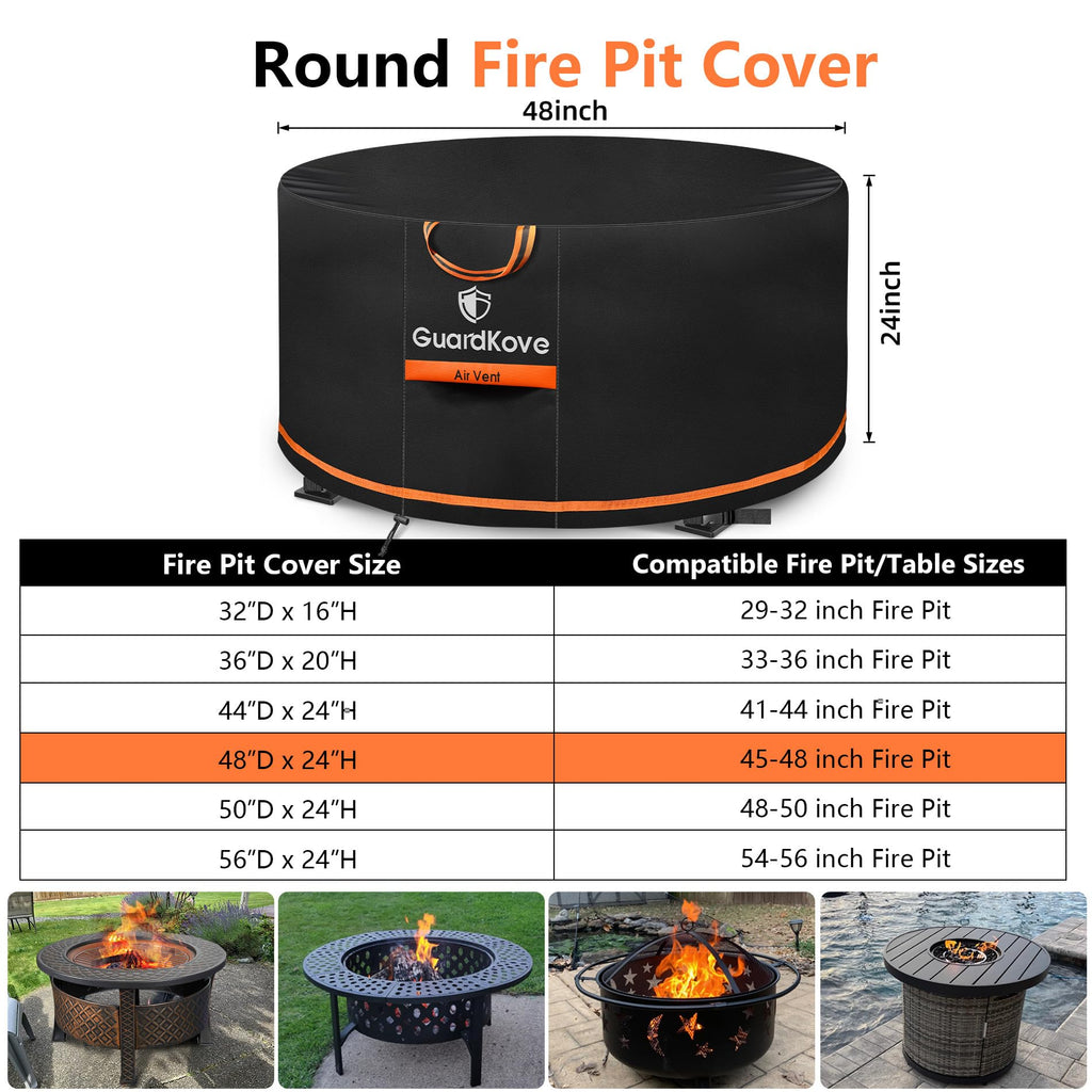 Upgraded 1000D Heavy Duty Fabric] 48 inch Fire Pit Cover Round