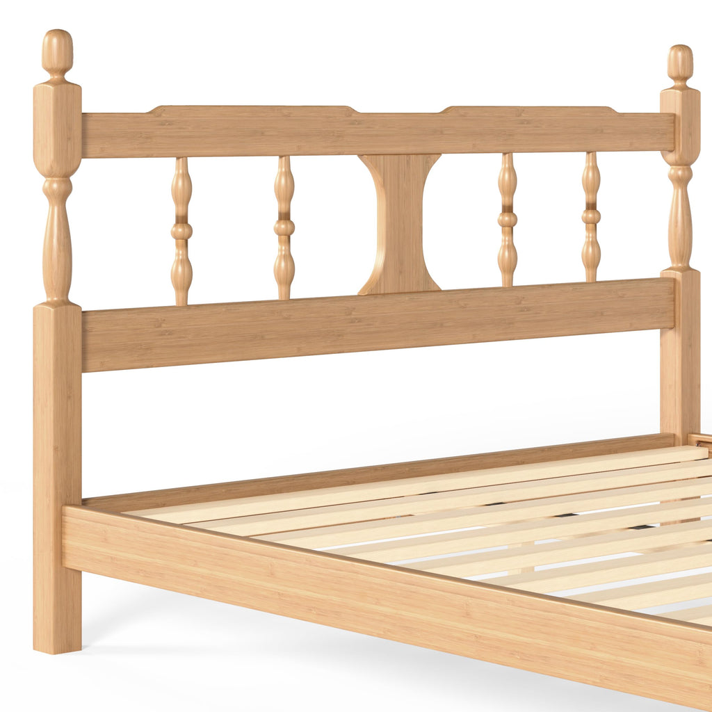 Queen Vintage Wood Spindle Post Bed, Bamboo Platform Bed, Natural