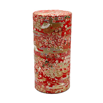 Japanese Tea Canister Tin Hyakkaryoran(Many Flowers Blooming in Profusion) /Double Lid/Japanese YUZEN Washi Paper