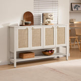 Sideboard Buffet Cabinet with Rattan Doors, 55" Boho Coffee Bar Cabinet with Open Shelf