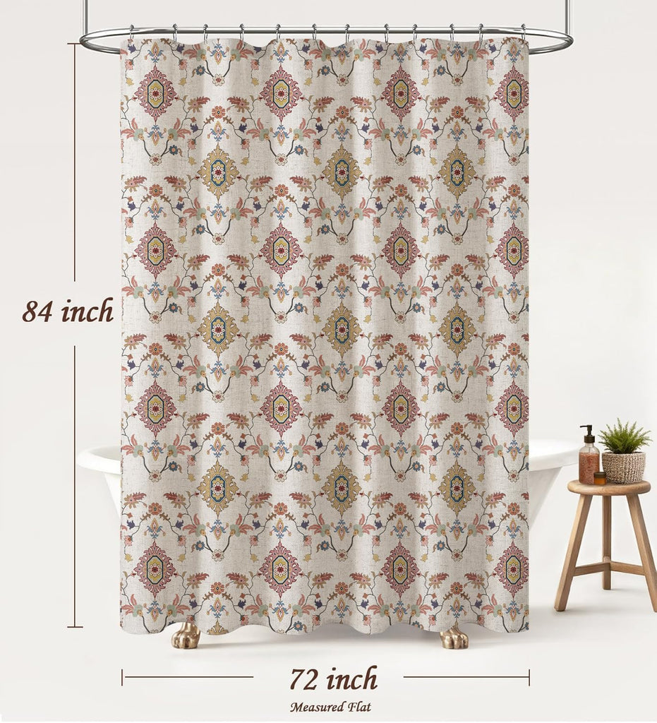 Boho Vintage Shower Curtain, Aesthetic Bohemian Patterned Shower Curtains, 72Wx84H