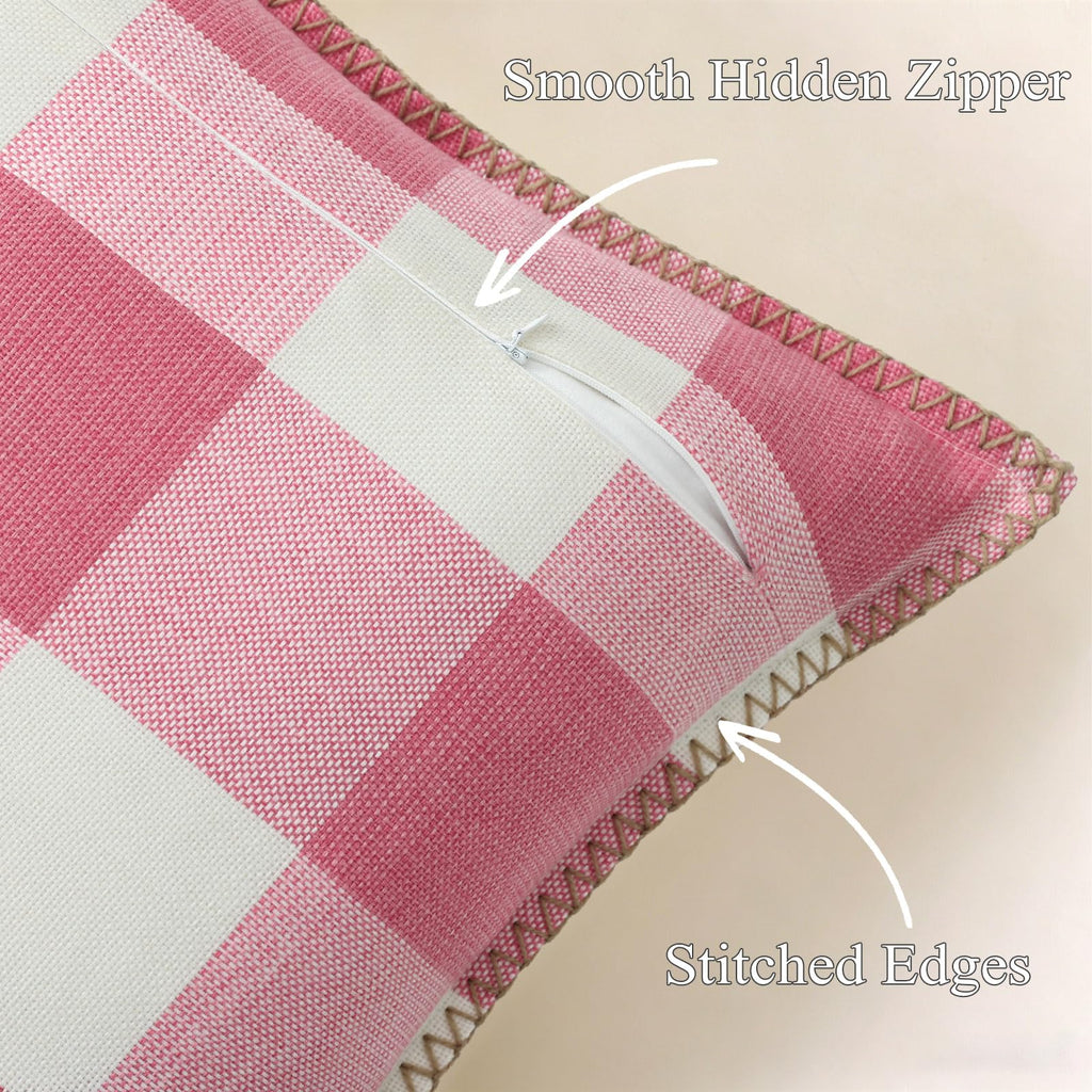 Fall Plaid Linen Throw Pillow Covers 24x24 Set of 2 Dusty Pink